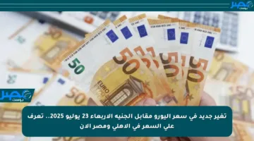 تغير جديد في سعر اليورو مقابل الجنيه الأربعاء 23 يوليو 2025.. تعرف على السعر في الأهلي ومصر الآن